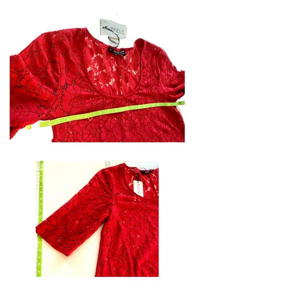 Red Lace Flare Dress with Fitted Red Slip, Size 12 - Picture 3 of 4